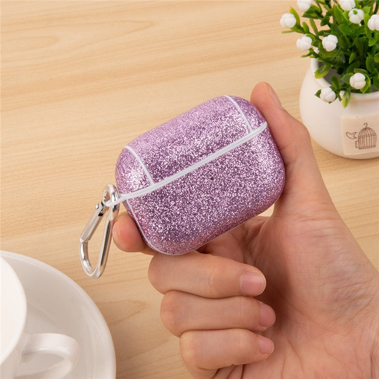 For Apple AirPods Pro Charging Case Cover Glitter TPU+PU Protective Headset Case - Silver