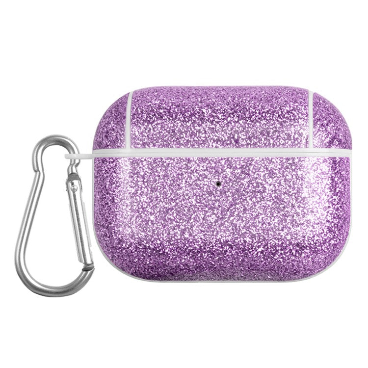 For Apple AirPods Pro Charging Case Cover Glitter TPU+PU Protective Headset Case - Purple