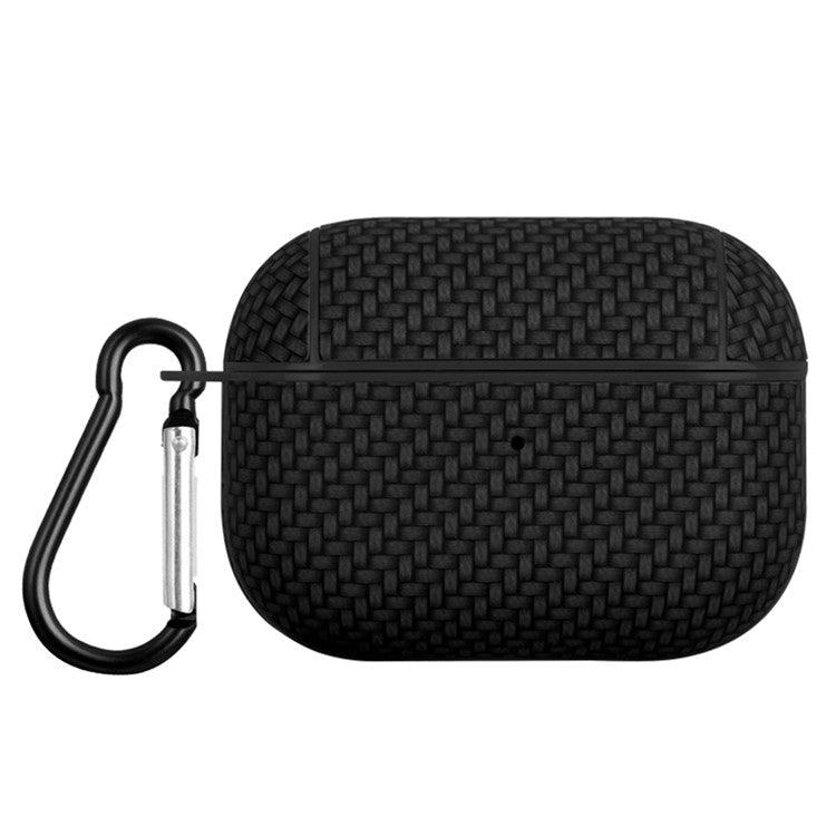 For Apple AirPods Pro Anti-drop Earphone Case PU Leather Coated PC Earbud Cover with Carabiner - Black