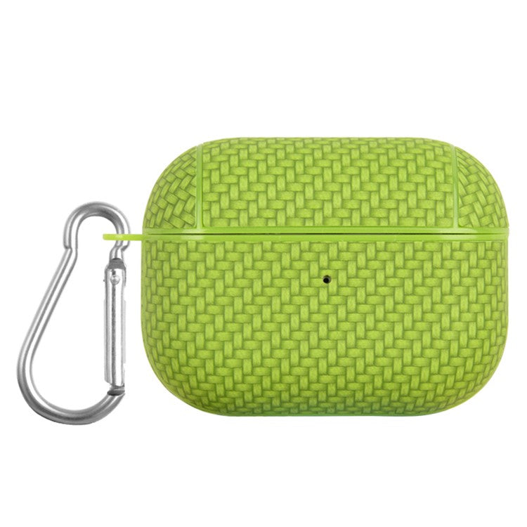 For Apple AirPods Pro Anti-drop Earphone Case PU Leather Coated PC Earbud Cover with Carabiner - Green