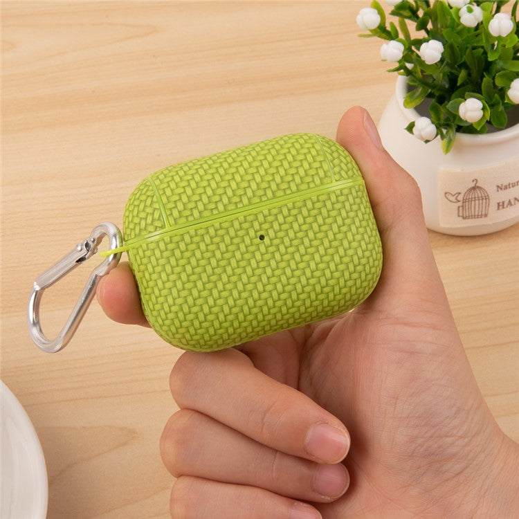 For Apple AirPods Pro Anti-drop Earphone Case PU Leather Coated PC Earbud Cover with Carabiner - Green