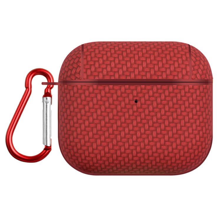 Bluetooth Earphone Protective Case for Apple AirPods 3 , PU Leather Coated PC Cover with Carabiner - Red