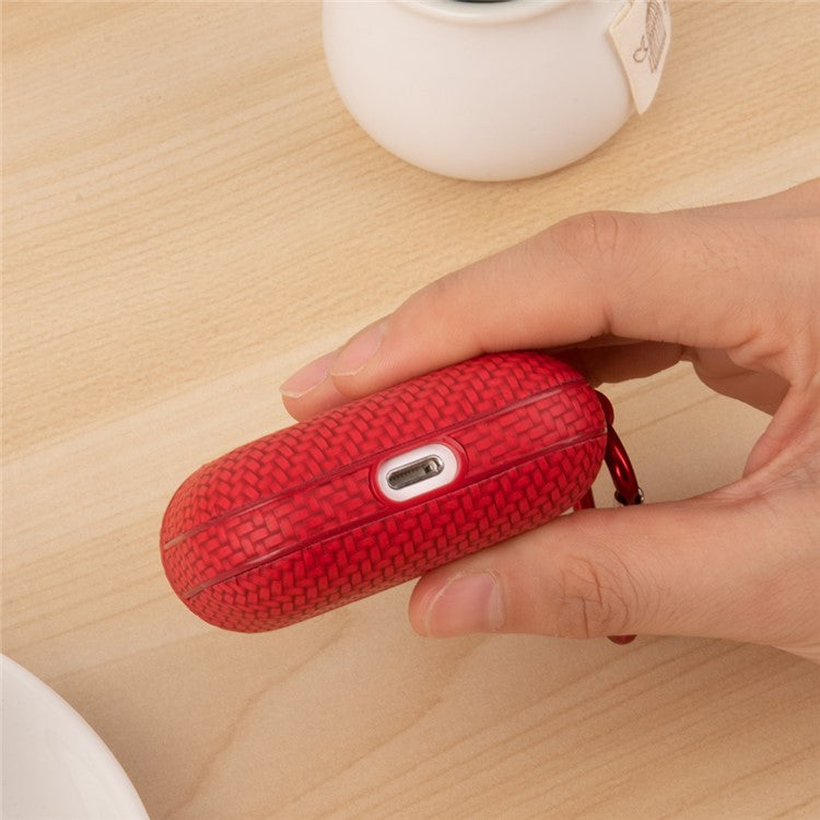 Bluetooth Earphone Protective Case for Apple AirPods 3 , PU Leather Coated PC Cover with Carabiner - Red