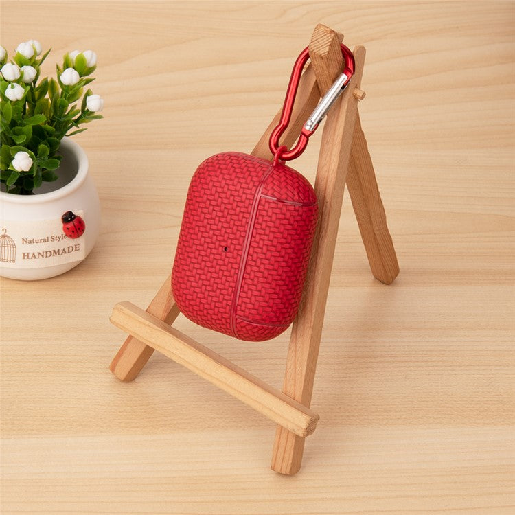 Bluetooth Earphone Protective Case for Apple AirPods 3 , PU Leather Coated PC Cover with Carabiner - Red