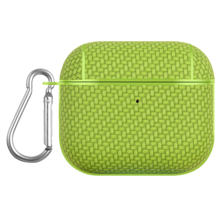 Bluetooth Earphone Protective Case for Apple AirPods 3 , PU Leather Coated PC Cover with Carabiner - Green