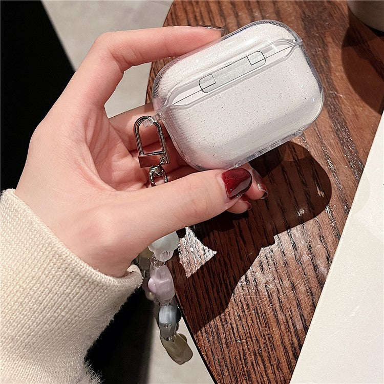 For Apple AirPods Pro 2 Bluetooth Earphone TPU Case Epoxy Pattern Printing Clear Earbud Cover with Hand Strap - Tulip