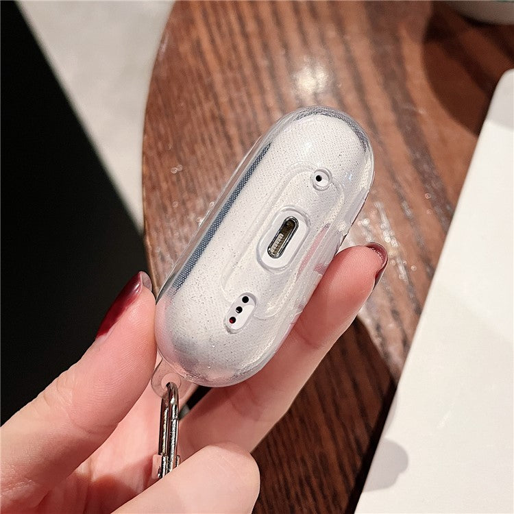 For Apple AirPods Pro 2 Bluetooth Earphone TPU Case Epoxy Pattern Printing Clear Earbud Cover with Hand Strap - Tulip