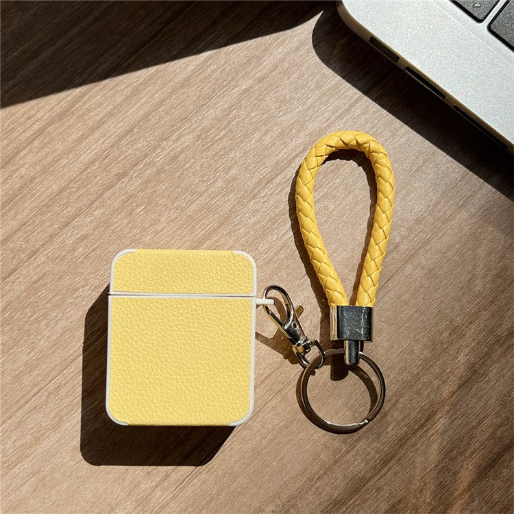 Earphone Case for Apple AirPods with Charging Case (2016) / (2019) / AirPods with Wireless Charging Case (2019) Leather+TPU Litchi Texture Cover - Yellow