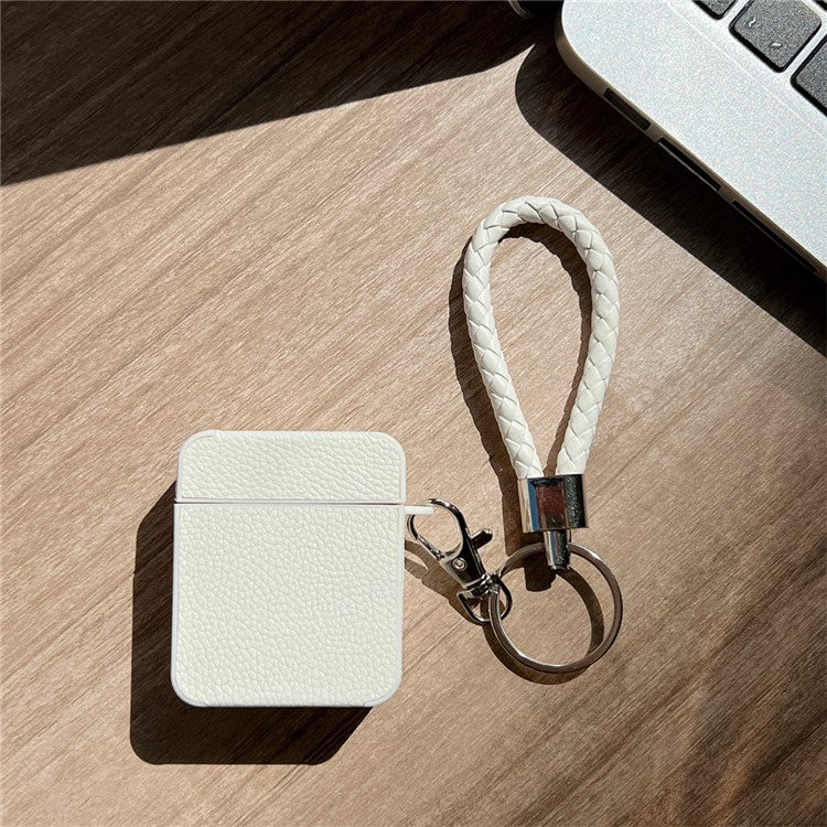 Earphone Case for Apple AirPods with Charging Case (2016) / (2019) / AirPods with Wireless Charging Case (2019) Leather+TPU Litchi Texture Cover - White