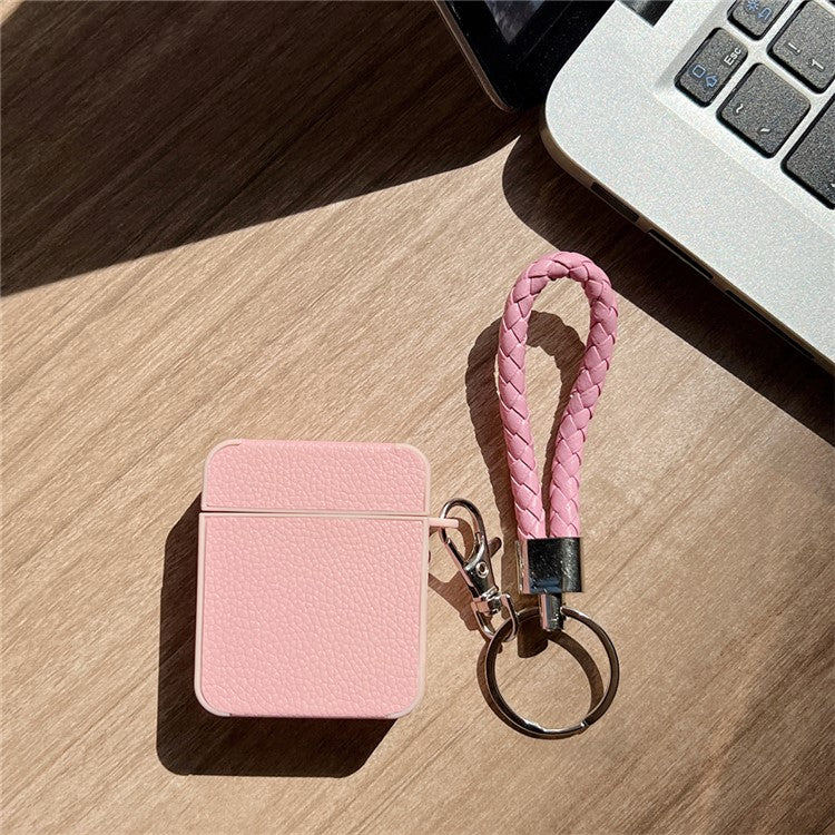 Earphone Case for Apple AirPods with Charging Case (2016) / (2019) / AirPods with Wireless Charging Case (2019) Leather+TPU Litchi Texture Cover - Pink