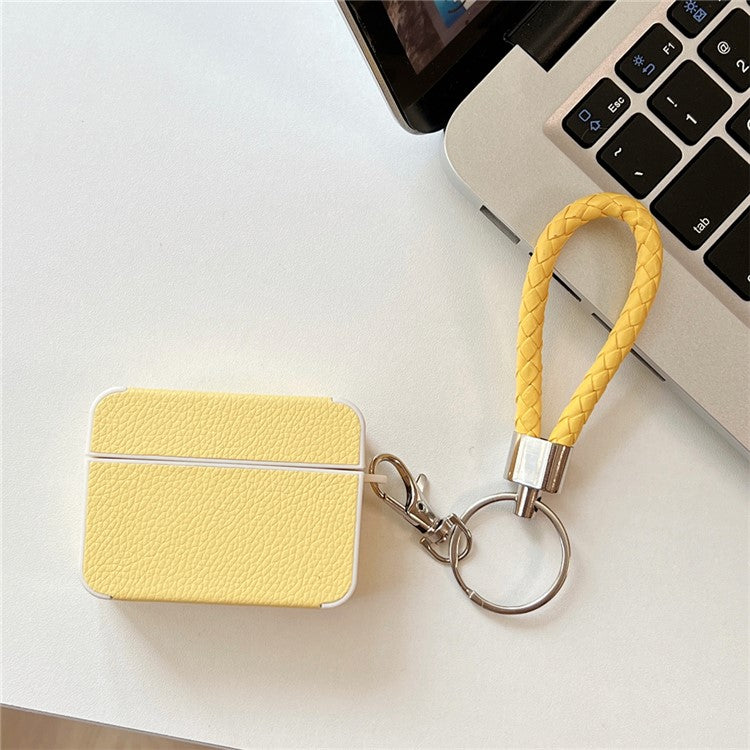 For Apple AirPods Pro Charging Case Cover Litchi Texture PU+TPU Protective Headset Case with Strap - Yellow