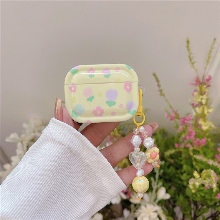 For Apple AirPods 3 Flower Pattern IMD Earphone TPU Case Protective Earbud Cover with Pendant