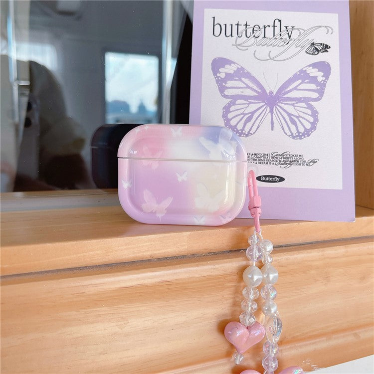 For Apple AirPods Pro Butterfly Pattern Earphone Case Bluetooth Earbud IMD TPU Cover with Pendant