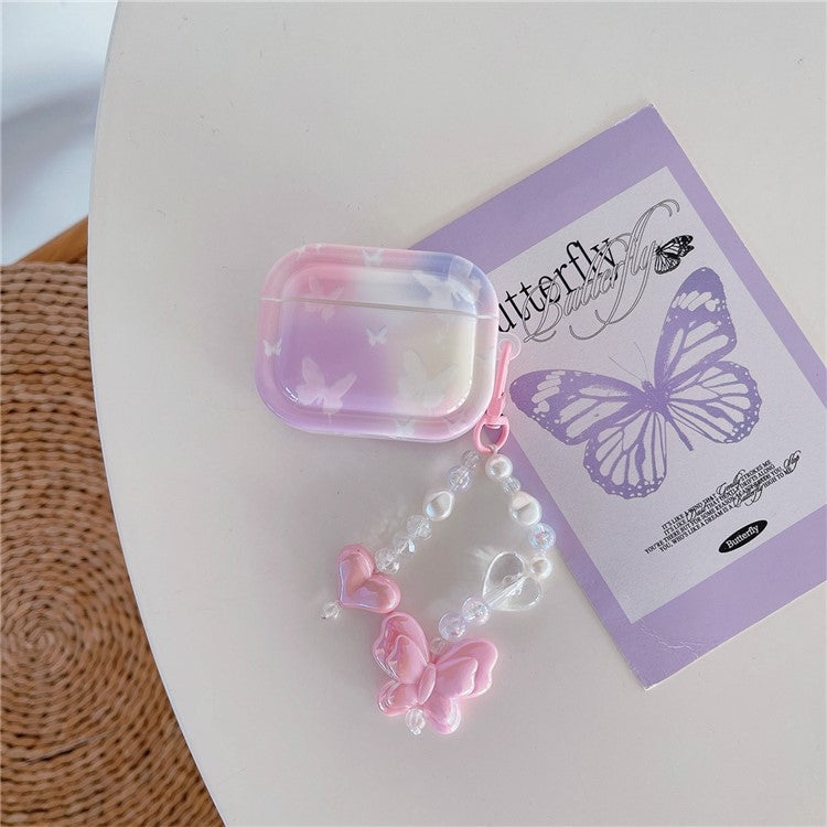 For Apple AirPods Pro Butterfly Pattern Earphone Case Bluetooth Earbud IMD TPU Cover with Pendant