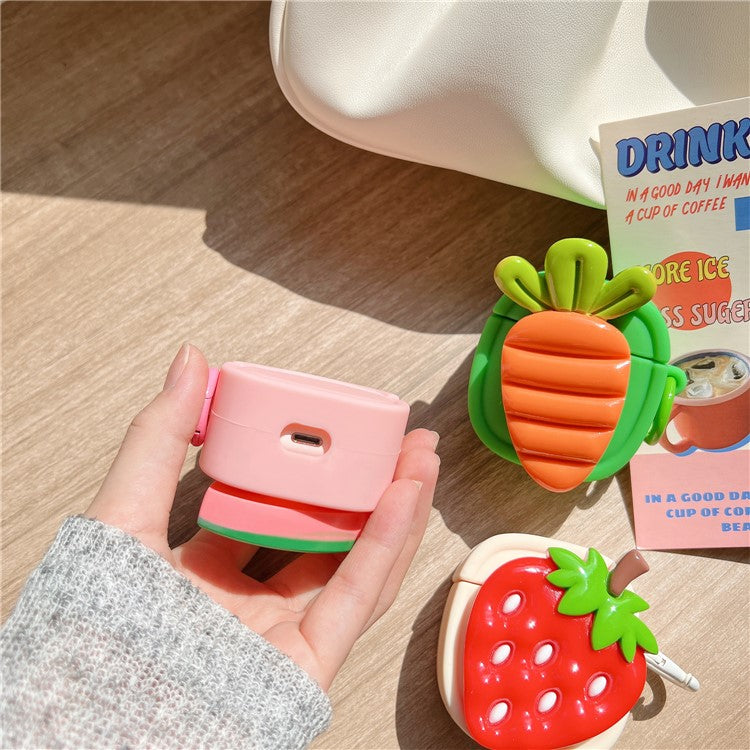 Creative Fruit Earphone Case for Apple AirPods with Charging Case (2016) / (2019) / AirPods with Wireless Charging Case (2019) Silicone Cover with Buckle - Carrot