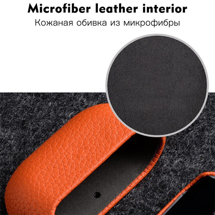 MELKCO Earphone Case for Apple AirPods Pro Genuine Cow Leather Coated PC Protective Shockproof Cover - Orange