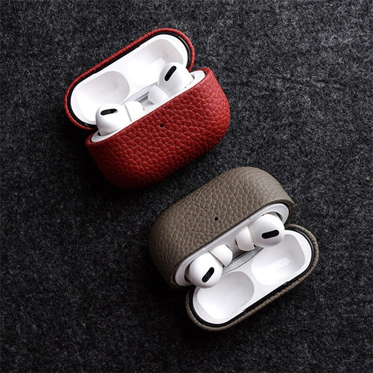 MELKCO Earphone Case for Apple AirPods Pro Genuine Cow Leather Coated PC Protective Shockproof Cover - Orange