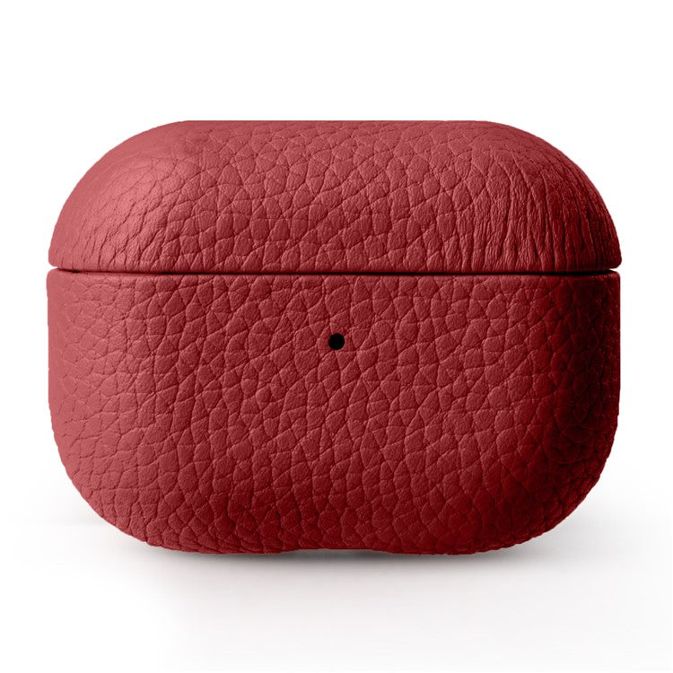 MELKCO Earphone Case for Apple AirPods Pro Genuine Cow Leather Coated PC Protective Shockproof Cover - Red