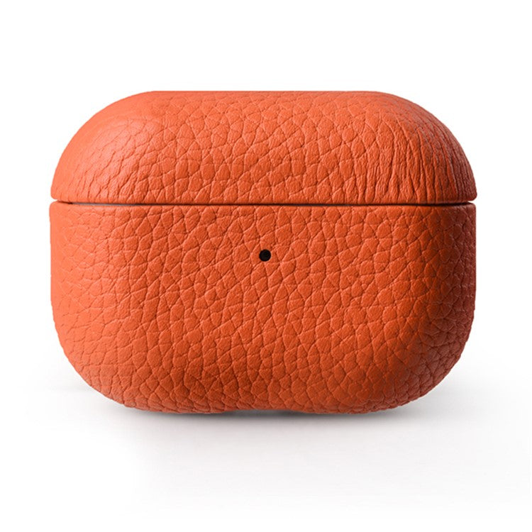 MELKCO For Apple AirPods Pro 2 Earbuds Case Genuine Cow Leather Coated PC Protective Sleeve Cover - Orange