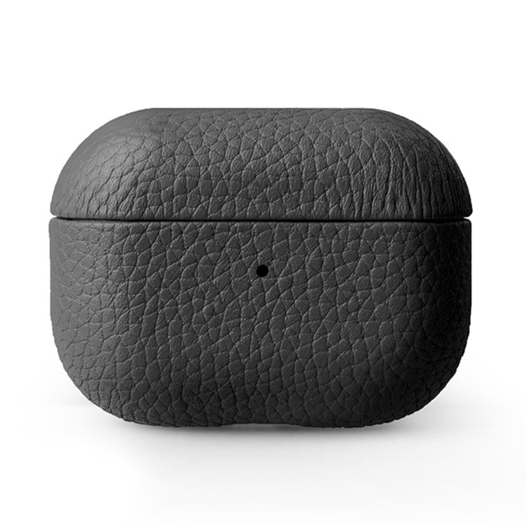 MELKCO For Apple AirPods Pro 2 Earbuds Case Genuine Cow Leather Coated PC Protective Sleeve Cover - Black