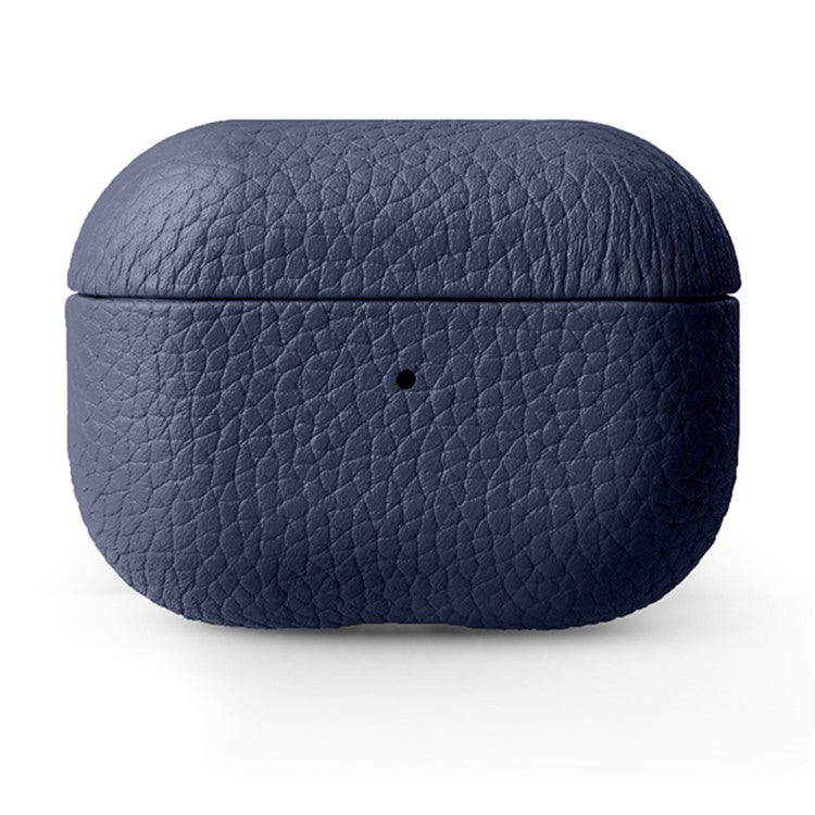 MELKCO For Apple AirPods Pro 2 Earbuds Case Genuine Cow Leather Coated PC Protective Sleeve Cover - Dark Blue