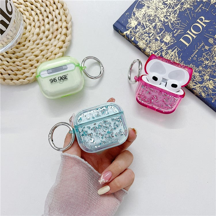 For Apple AirPods 3 Shockproof Epoxy PC Case Anti-Drop Bluetooth Earbuds Cover with Ring Buckle - Rose