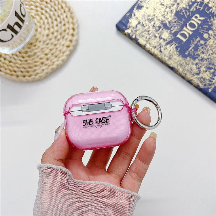 For Apple AirPods 3 Shockproof Epoxy PC Case Anti-Drop Bluetooth Earbuds Cover with Ring Buckle - Rose