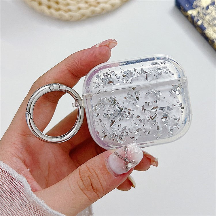 For Apple AirPods 3 Shockproof Epoxy PC Case Anti-Drop Bluetooth Earbuds Cover with Ring Buckle - Silver