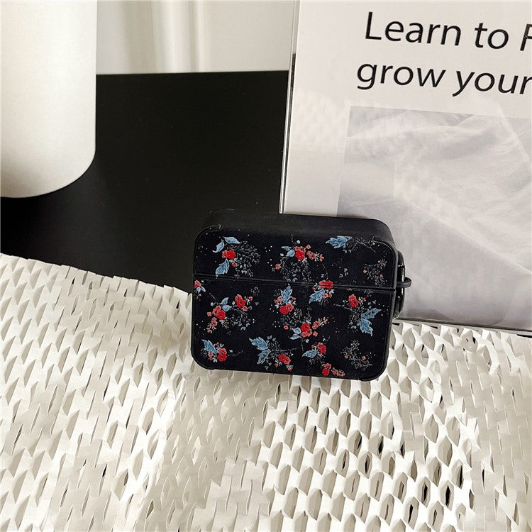 Flower Pattern Earphone Case for Apple AirPods 3 , Bluetooth Earbud Leather Coated TPU Cover with Ring Buckle