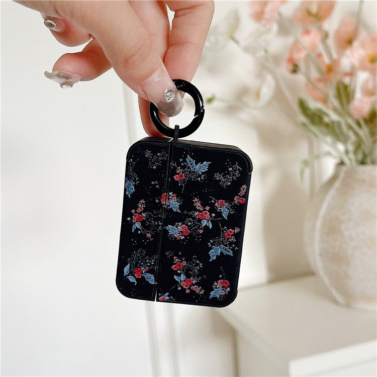 Flower Pattern Earphone Case for Apple AirPods 3 , Bluetooth Earbud Leather Coated TPU Cover with Ring Buckle