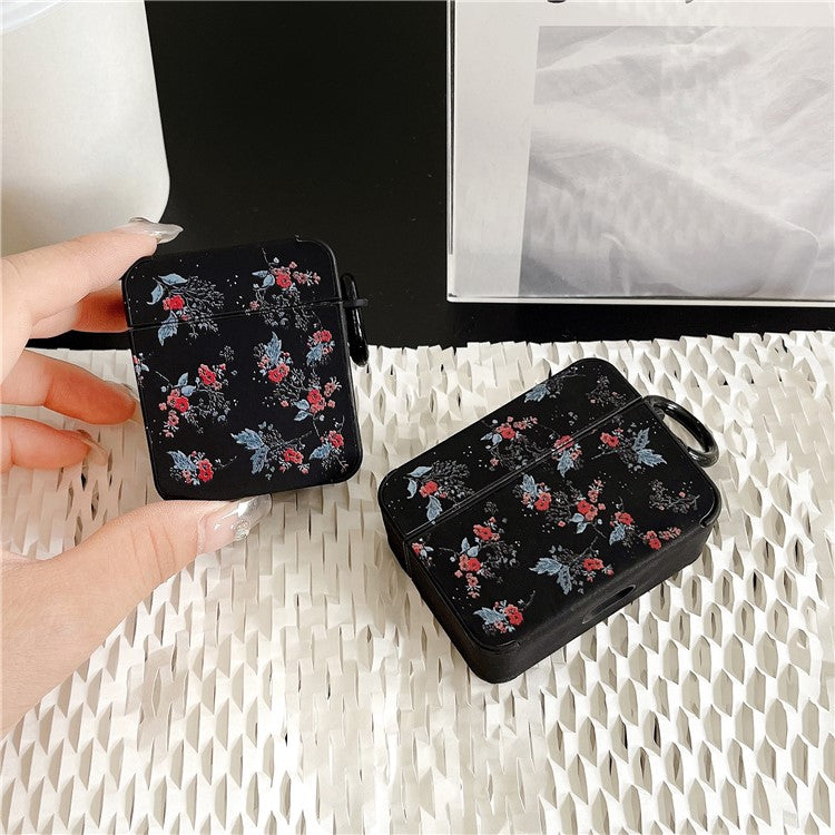 Flower Pattern Earphone Case for Apple AirPods 3 , Bluetooth Earbud Leather Coated TPU Cover with Ring Buckle