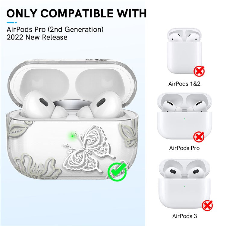 AHASTYLE WE17 Silicone Case for AirPods Pro 2 , Butterfly Printing Bluetooth Earphone Protective Cover