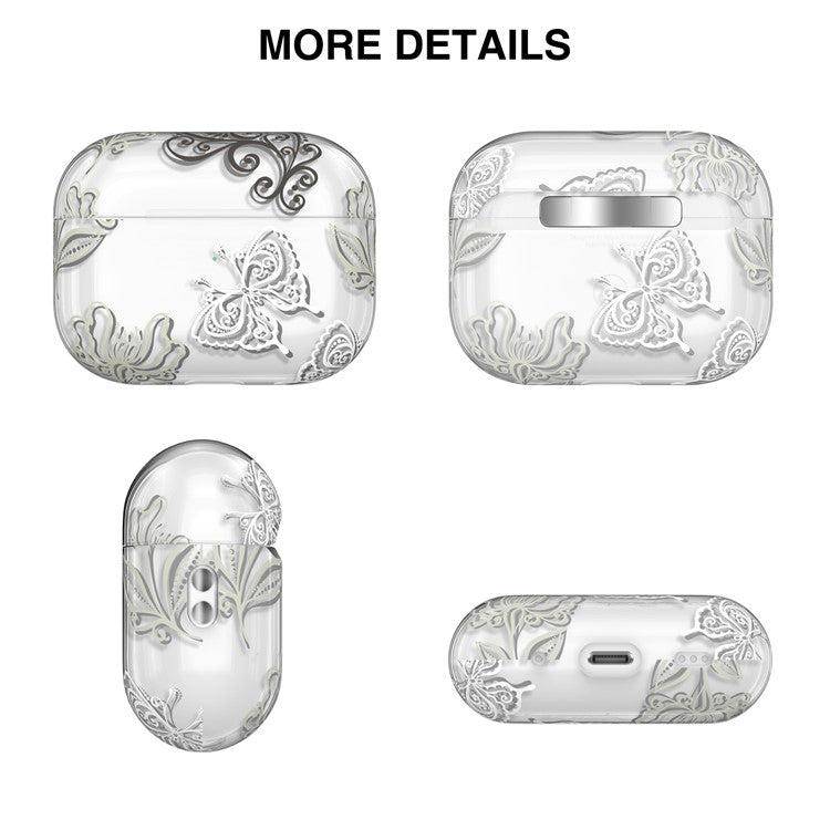 AHASTYLE WE17 Silicone Case for AirPods Pro 2 , Butterfly Printing Bluetooth Earphone Protective Cover