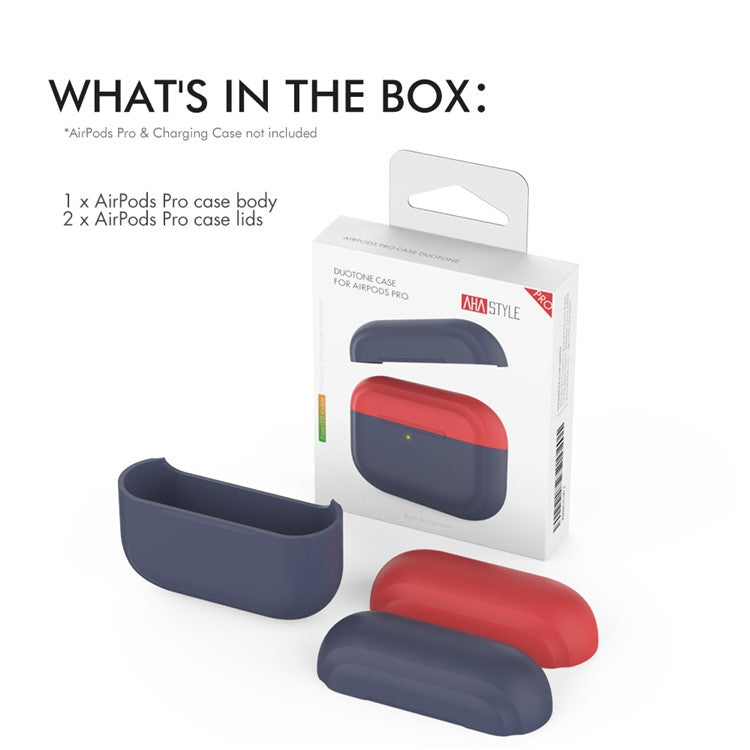 AHASTYLE PT-P2 For AirPods with Wireless Charging Case (2019) / AirPods with Charging Case (2019) / (2016) Splittable Silicone Cover - Midnight Blue+Red