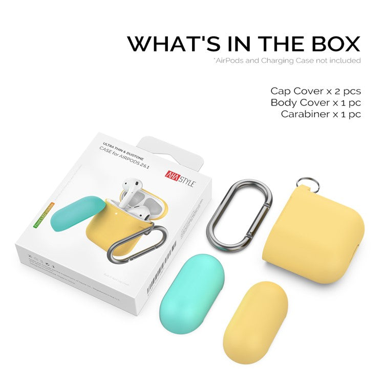 AHASTYLE PT46 For AirPods with Wireless Charging Case (2019) / AirPods with Charging Case (2019) / (2016) Silicone Cover - Lemon Yellow + Mint Green