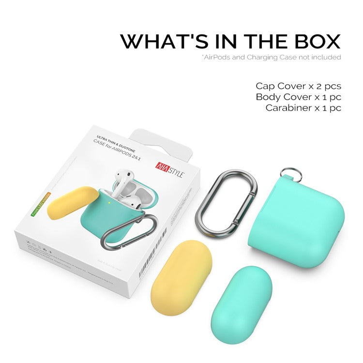 AHASTYLE PT46 For AirPods with Wireless Charging Case (2019) / AirPods with Charging Case (2019) / (2016) Silicone Cover - Mint Green + Lemon Yellow