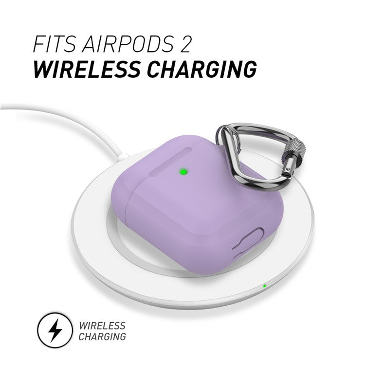 AHASTYLE PT86 Earphone Case for AirPods with Charging Case (2016) / (2019) / AirPods with Wireless Charging Case (2019) 2.0mm Silicone Cover with Carabiner - Purple