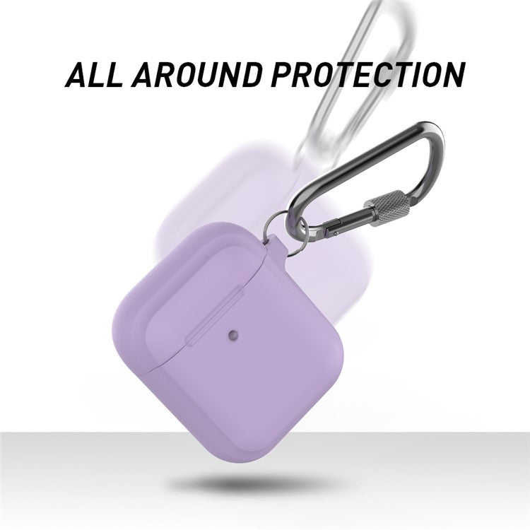 AHASTYLE PT86 Earphone Case for AirPods with Charging Case (2016) / (2019) / AirPods with Wireless Charging Case (2019) 2.0mm Silicone Cover with Carabiner - Purple