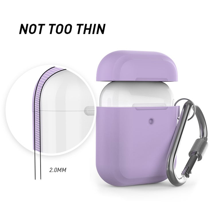 AHASTYLE PT86 Earphone Case for AirPods with Charging Case (2016) / (2019) / AirPods with Wireless Charging Case (2019) 2.0mm Silicone Cover with Carabiner - Purple