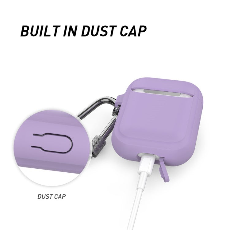 AHASTYLE PT86 Earphone Case for AirPods with Charging Case (2016) / (2019) / AirPods with Wireless Charging Case (2019) 2.0mm Silicone Cover with Carabiner - Purple