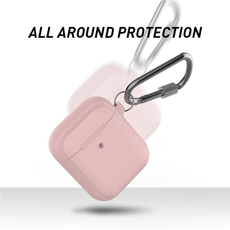 AHASTYLE PT86 Earphone Case for AirPods with Charging Case (2016) / (2019) / AirPods with Wireless Charging Case (2019) 2.0mm Silicone Cover with Carabiner - Pink