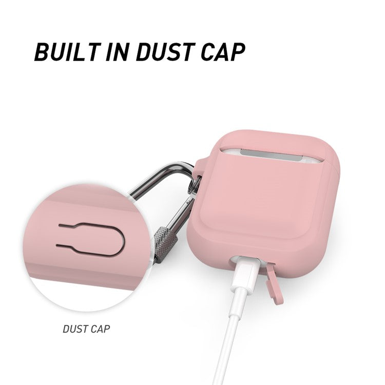 AHASTYLE PT86 Earphone Case for AirPods with Charging Case (2016) / (2019) / AirPods with Wireless Charging Case (2019) 2.0mm Silicone Cover with Carabiner - Pink