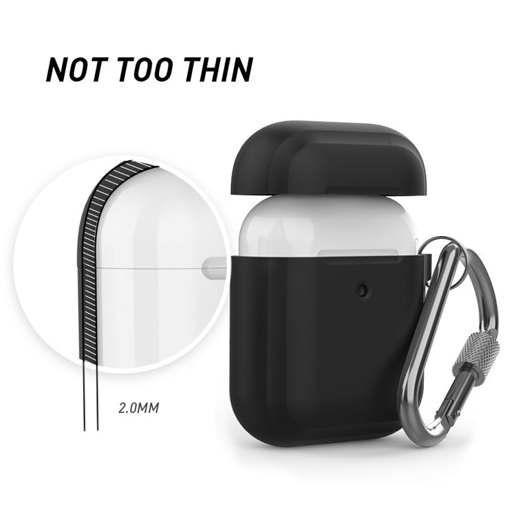 AHASTYLE PT86 Earphone Case for AirPods with Charging Case (2016) / (2019) / AirPods with Wireless Charging Case (2019) 2.0mm Silicone Cover with Carabiner - Black