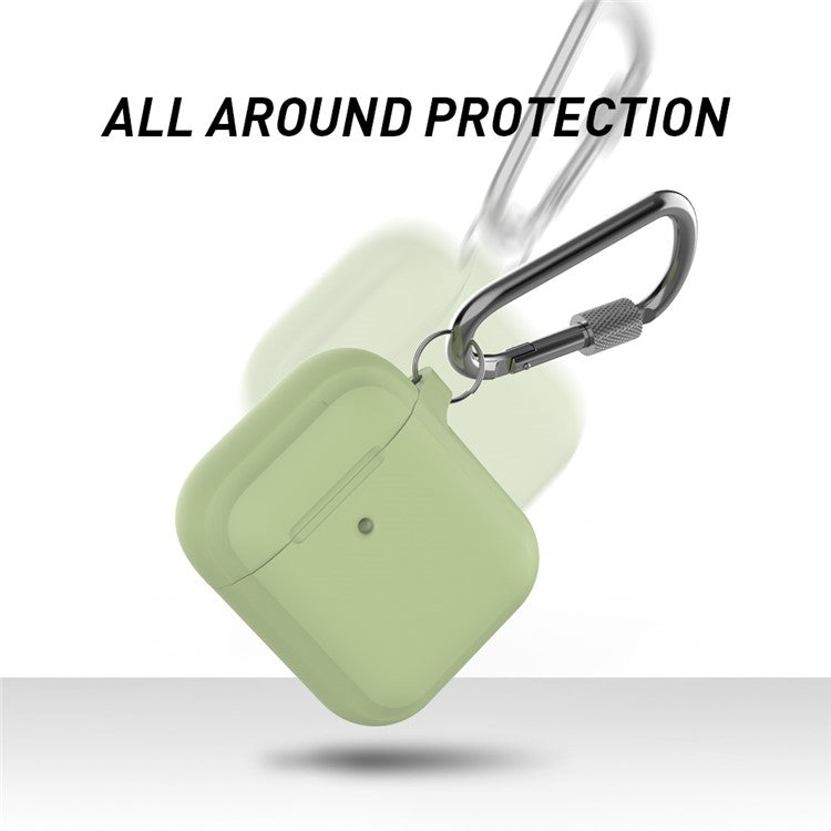 AHASTYLE PT86 Earphone Case for AirPods with Charging Case (2016) / (2019) / AirPods with Wireless Charging Case (2019) 2.0mm Silicone Cover with Carabiner - Green