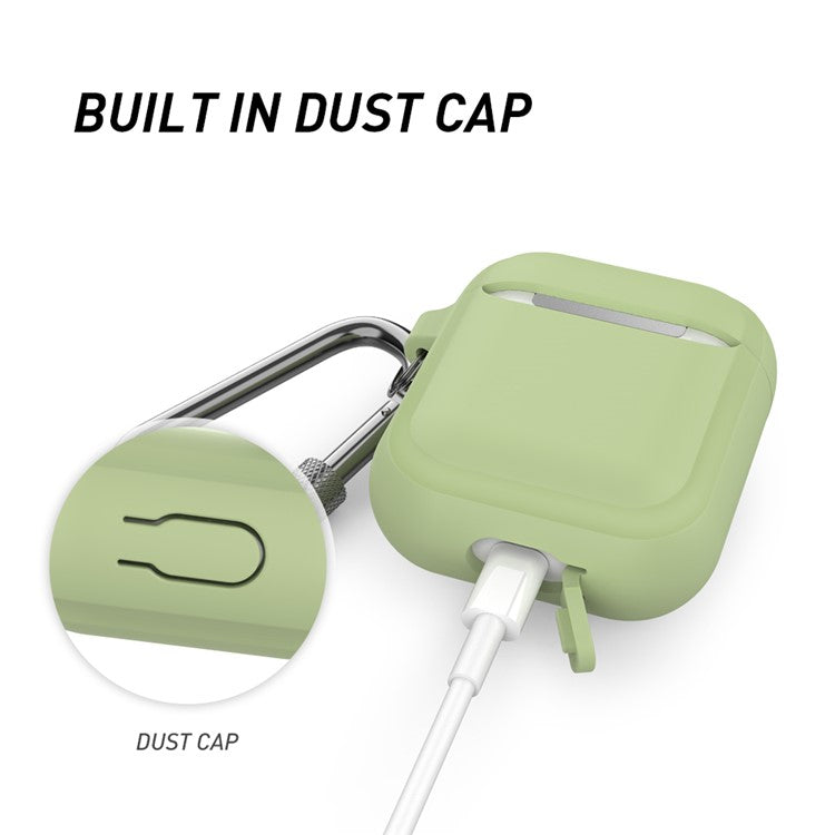 AHASTYLE PT86 Earphone Case for AirPods with Charging Case (2016) / (2019) / AirPods with Wireless Charging Case (2019) 2.0mm Silicone Cover with Carabiner - Green