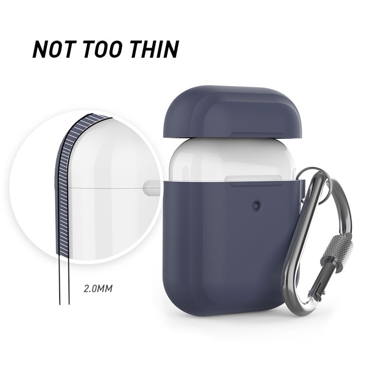 AHASTYLE PT86 Earphone Case for AirPods with Charging Case (2016) / (2019) / AirPods with Wireless Charging Case (2019) 2.0mm Silicone Cover with Carabiner - Midnight Blue