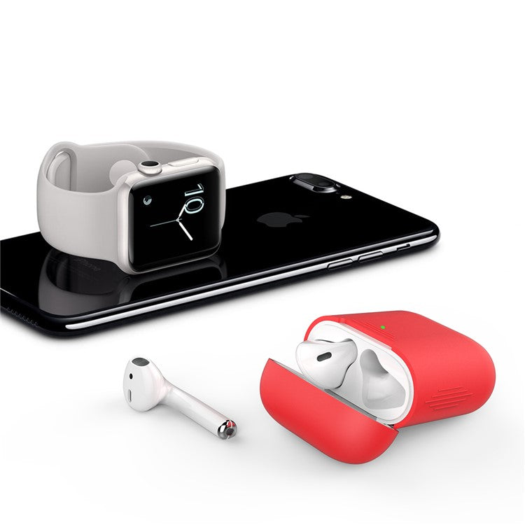 AHASTYLE PT02-3 Silicone Case for AirPods with Charging Case (2016) / (2019) / AirPods with Wireless Charging Case (2019) Bluetooth Earbud Cover - Red