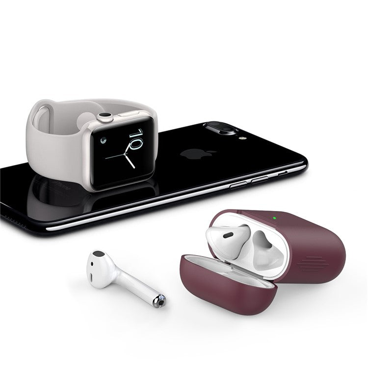 AHASTYLE PT02-3 Silicone Case for AirPods with Charging Case (2016) / (2019) / AirPods with Wireless Charging Case (2019) Bluetooth Earbud Cover - Wine Red