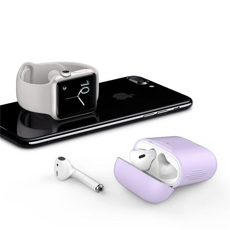 AHASTYLE PT02-3 Silicone Case for AirPods with Charging Case (2016) / (2019) / AirPods with Wireless Charging Case (2019) Bluetooth Earbud Cover - Purple