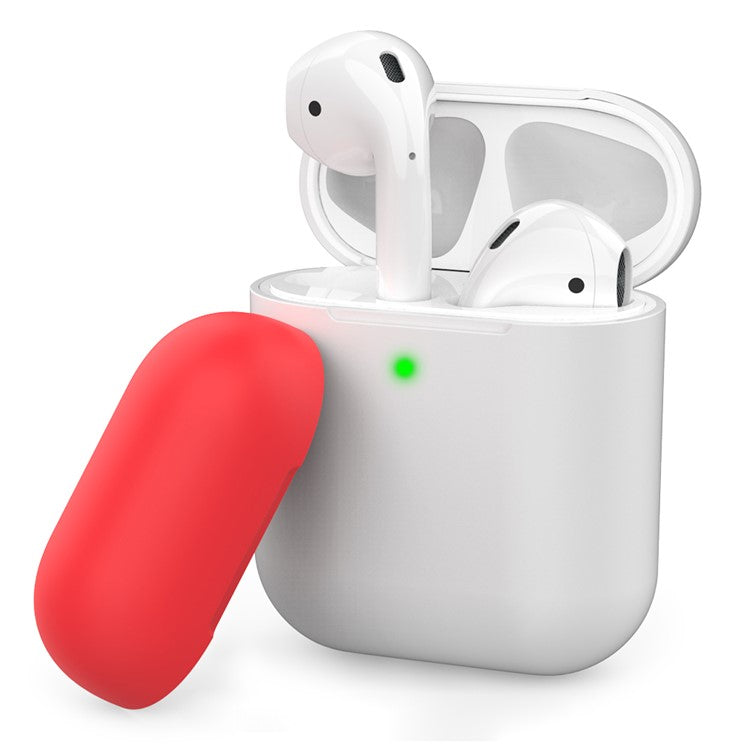 AHASTYLE PT38 Earphone Case for AirPods with Charging Case (2016) / (2019) / AirPods with Wireless Charging Case (2019) Earbud Silicone Cover - White+Red